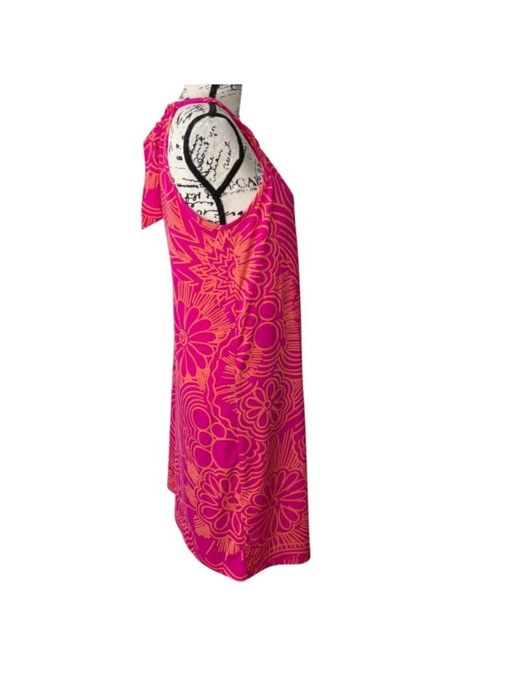 Trina Turk Women Size M Dress Juju Halter Mini Shift Floral Pink Orange Tie-Neck - Picture 2 of 7